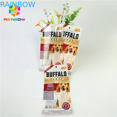 Mylar Laminated Plastik Pet Food Pouch Kustom Permukaan Mengkilap Dengan Jendela Yang Jelas