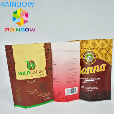 Rainbow Custom Plastik Stand Up Pouch Tas Kopi Top Zip Up Dengan Ziplock Dengan Katup