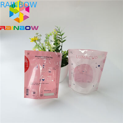 Cup Menstrual Stand Up Pouch Panas Sealed Microwave Sterilizer Bag Dengan Angin Bening