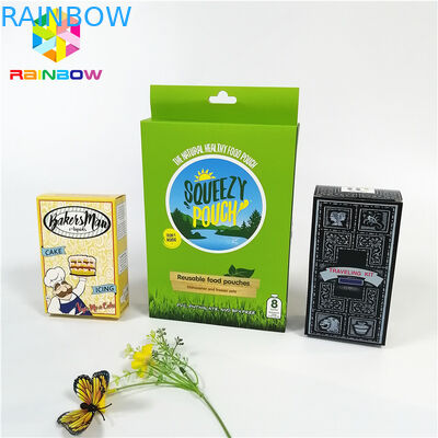 Desain logo kustom dapat didaur ulang dicetak UV Hot stamping kotak kartu kertas dengan lubang menggantung untuk hadiah kosmetik