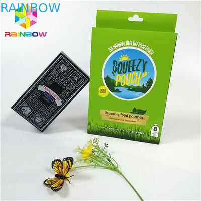 Desain logo kustom dapat didaur ulang dicetak UV Hot stamping kotak kartu kertas dengan lubang menggantung untuk hadiah kosmetik