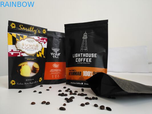 Gravure Printing Aluminium Foil Bags, Ground Coffee Stand Up Zipper Bags Dengan Valve