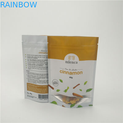 Matte Putih Latar Belakang Ritsleting Tas Kosmetik Stand Up Doypack 40g Kayu Manis