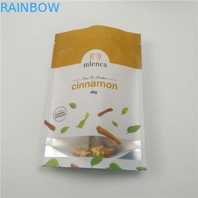 Matte Putih Latar Belakang Ritsleting Tas Kosmetik Stand Up Doypack 40g Kayu Manis