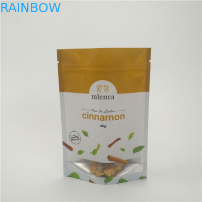 Matte Putih Latar Belakang Ritsleting Tas Kosmetik Stand Up Doypack 40g Kayu Manis