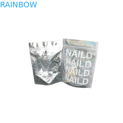 Plastik Holographic Foil Pouch Tas Kemasan Kosmetik Mylar Glitter / Nail Polish Packing