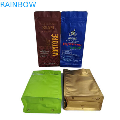 Aluminium Foil Panas Disegel Kantong Teh, Kantong Kopi Bawah Datar Ditutup Kembali Dengan Katup