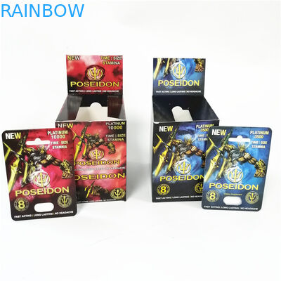 Tampilkan kartu kertas cetak kustom pria meningkatkan kinerja seksual kotak kartu Poseidon