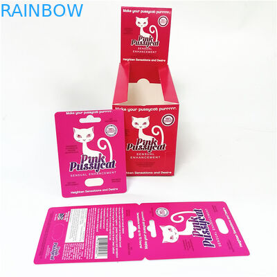 Hot Sale Male Capsule Enhancement Pills Packaging Card Box Printing Pink Pussycat Paper Card Promotion