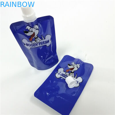 Kemasan kantong cerat cetak kustom 100ml makanan hewan peliharaan cair tas berdiri