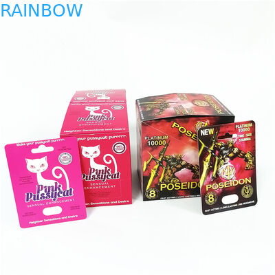 Iklan Percetakan Kotak Kartu Kertas Kustom Kotak Kemasan Pil Peningkatan Badak Kustom Pria Pink Pussycat