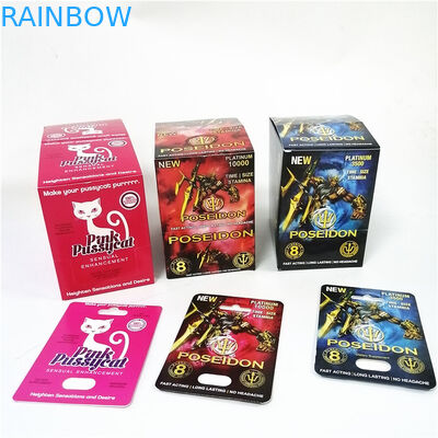 Kartu kotak kertas Pussycat merah muda Embossing Hot stamping kartu kemasan blister kemasan peningkatan seksual