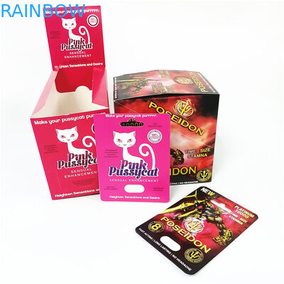 Periklanan Percetakan Kartu Lenticular 3D Plastik Kustom Kustom Rhino Male Enhancement Pill Packaging Boxes Pink Pussycat