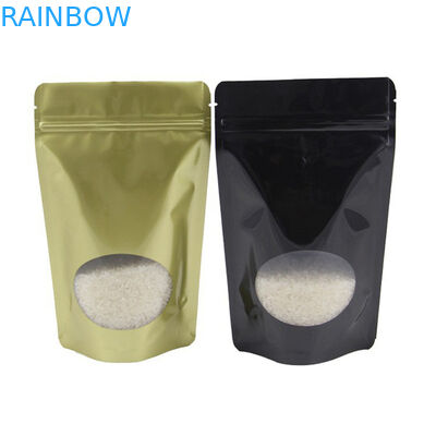 Kantong Ziplock Stand Up Emas Dapat Didaur Ulang Disesuaikan Dengan Aluminium Foil Clear Window Untuk Permen Teh Biji Kopi