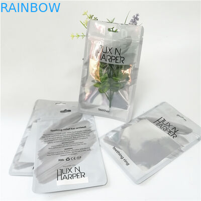 Kantong plastik hologram cetak custom dengan ritsleting untuk kemasan pena alat rias