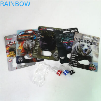 Kemasan Pil Peningkatan Seksual Rhino Max 150K Kartu Blister 3D Dengan Kotak Kertas Untuk Kapsul Seks Bedak