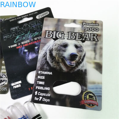 Kemasan Pil Peningkatan Seksual Rhino Max 150K Kartu Blister 3D Dengan Kotak Kertas Untuk Kapsul Seks Bedak