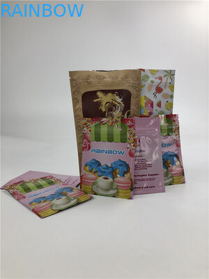 3.5g Plastik Ritsleting Tas Datar Aluminium Foil Permukaan Mengkilap Tiga Sisi Tertutup Tas Untuk Kue / Daging Kelapa / Kacang