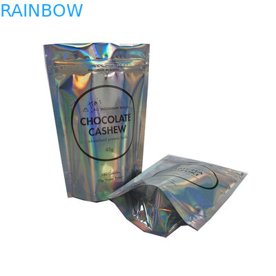 CYMK Zipper Holographic Stand Up Pouches Untuk Bola Protein