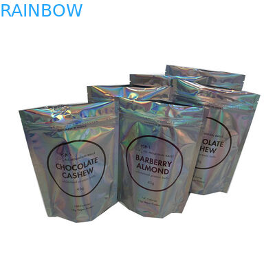 CYMK Zipper Holographic Stand Up Pouches Untuk Bola Protein