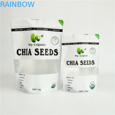 Digital Printing Chia Seeds Tea Packaging Bag Kantong Ziplock Teh Food Grade Ditutup Kembali Dengan Jendela Yang Jelas