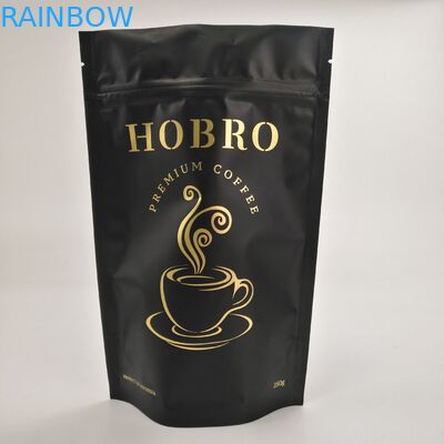 Stand Up Matt Black Laminated Aluminium Foil Zip Lock Tas Pengemasan Kopi Tas Kemasan Biji Kopi Dengan Katup