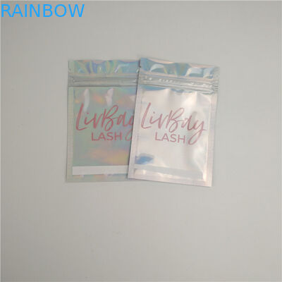 Disesuaikan Bukti Bau Kosmetik Holografik Plastik Ziplock Seal Eyelash Lipgloss Packaging Mylar Bag