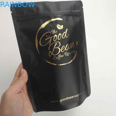 Tas Kopi Cetak Emas Matte Black Finish Foil Stand Up Zipper Packaging Bag