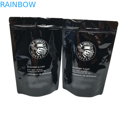 Biji Kopi Stand Up Zipper Custom Printed Pouch 100g 500g 1kg Hitam Mengkilap