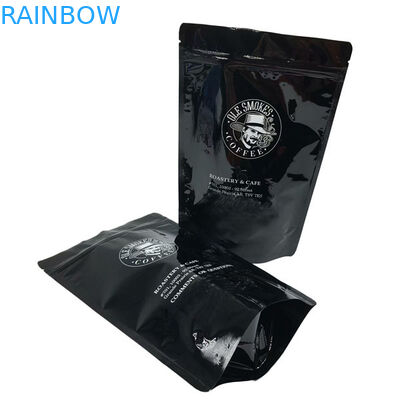 Biji Kopi Stand Up Zipper Custom Printed Pouch 100g 500g 1kg Hitam Mengkilap