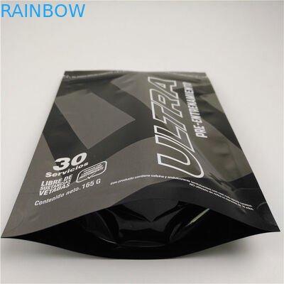 Glossy Black Aluminium Foil Mylar Plastic Standing Pouch Logo Disesuaikan