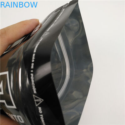 Glossy Black Aluminium Foil Mylar Plastic Standing Pouch Logo Disesuaikan
