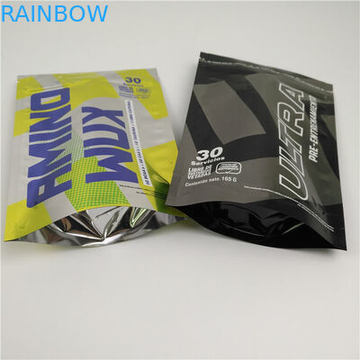 Glossy Black Aluminium Foil Mylar Plastic Standing Pouch Logo Disesuaikan