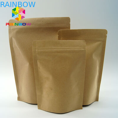 PLA Zipper Biodegradable Kraft Stand Up Pouch Kompos Untuk Teh