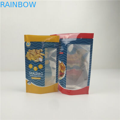 Kemasan Aluminium Foil Ritsleting Plastik Ikan Kering Mengkilap Dengan Jendela Yang Jelas