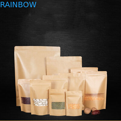 Brown Kraft Paper Ziplock Biodegradable Stand Up Pouch Dengan Jendela
