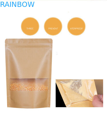 Brown Kraft Paper Ziplock Biodegradable Stand Up Pouch Dengan Jendela