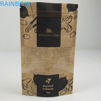 Snack Waterproof Stand Up Laminated Brown Kraft Paper Ziplock Bags Dengan Jendela