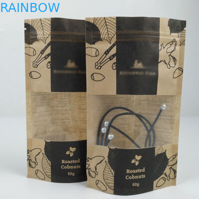 Dengan Tas Depan Jendela Yang Jelas Dengan kunci Zip Tear Notch Mylar Top Kualitas Tinggi Food Grade Stand Up Tas Kantong Kertas Kraft