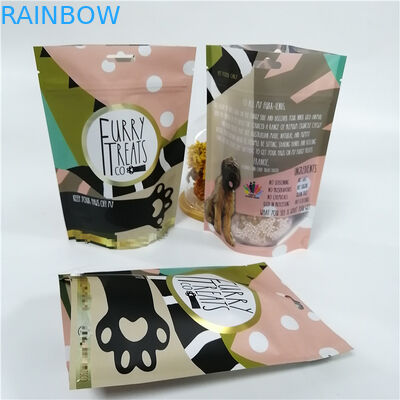 Custom Printed dog treat Stand Up Foil Laminated Mylar Zip lock Bags Dengan Window / Doypack Pouch Untuk Makanan