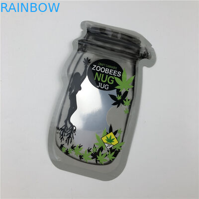 Kantong Mason Jar Untuk Biji CBD CBD Flower Gummies THC Indica Leaf Kantong Kemasan Tidak Beraturan Dengan Ritsleting