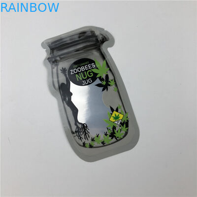Kantong Mason Jar Untuk Biji CBD CBD Flower Gummies THC Indica Leaf Kantong Kemasan Tidak Beraturan Dengan Ritsleting