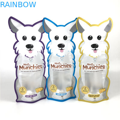 Kustom Ditutup Kembali Plastik Zip Lock Dog Treats Packaging Dengan Clear Window Soft Touch Plastic 3.5g Packs Mylar  Bags