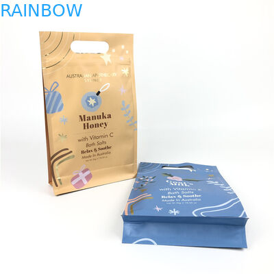 Flat Bottom ZIp Lock Food Grade Tas Bawah Datar Dengan Pegangan Untuk Kemasan Lulur Tubuh