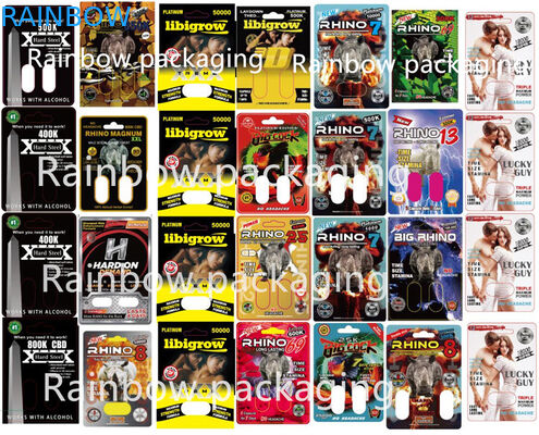 3D Blister Rhino Packaging Cards Untuk Rhino 10K / 100K / 69 Pills Paper Box Pink Pussy Cat Pills