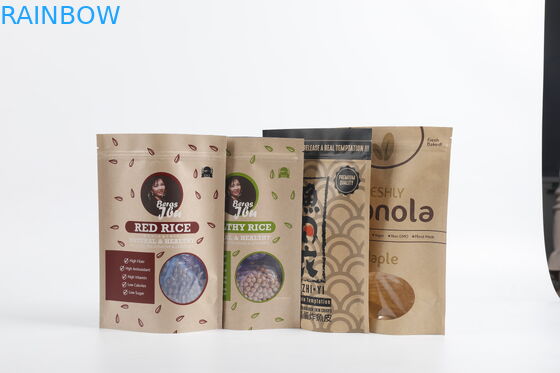 Kantong Ritsleting Kertas Kraft PLA Biodegradable Kustom Stand Up Kemasan Makanan Teh