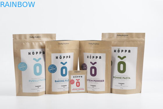 Kantong Ritsleting Kertas Kraft PLA Biodegradable Kustom Stand Up Kemasan Makanan Teh