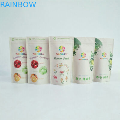 Kantong Ritsleting Kertas Kraft PLA Biodegradable Kustom Stand Up Kemasan Makanan Teh