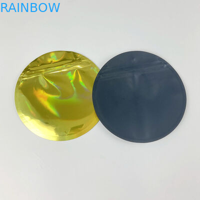 Polos Plack Hologram Ziplock Foil Bags Kemasan Edible Round Circle Mylar Pouch