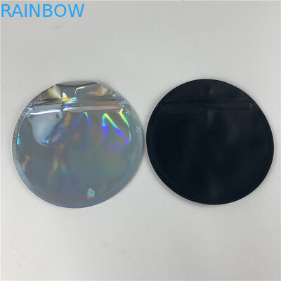 3.5g Hologram Berbentuk Tas Mylar Bulat Kemasan Ritsleting Lingkaran Cetak Kustom